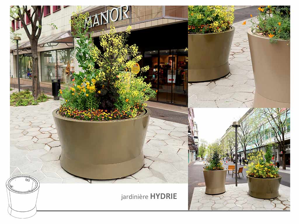 jardinière urbaine conique double pot finition métallisée