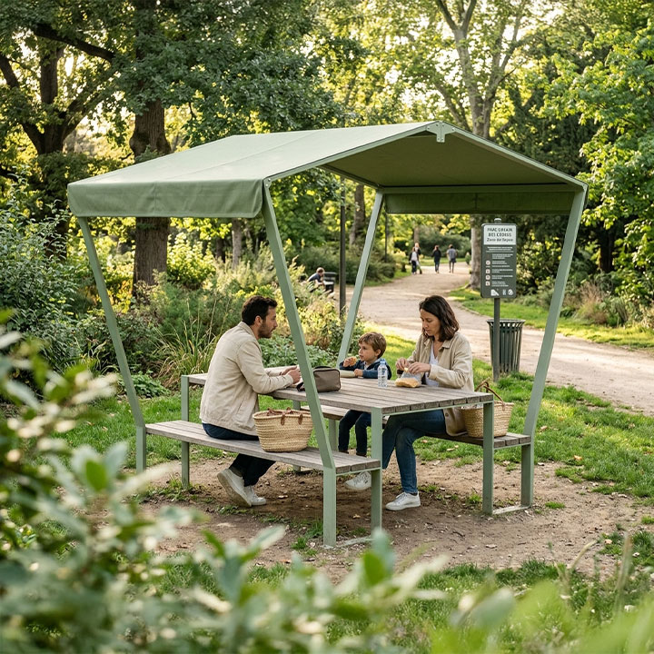 Table de pique-nique avec toile d’ombrage Forézien