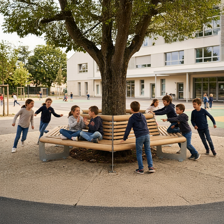 Banc tour d&rsquo;arbre en bois et métal